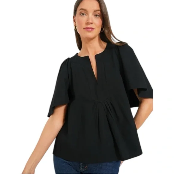 Tuckernuck Pomander Place Finley Flutter Sleeve Top Size M Short Sleeve Black - Picture 2 of 12
